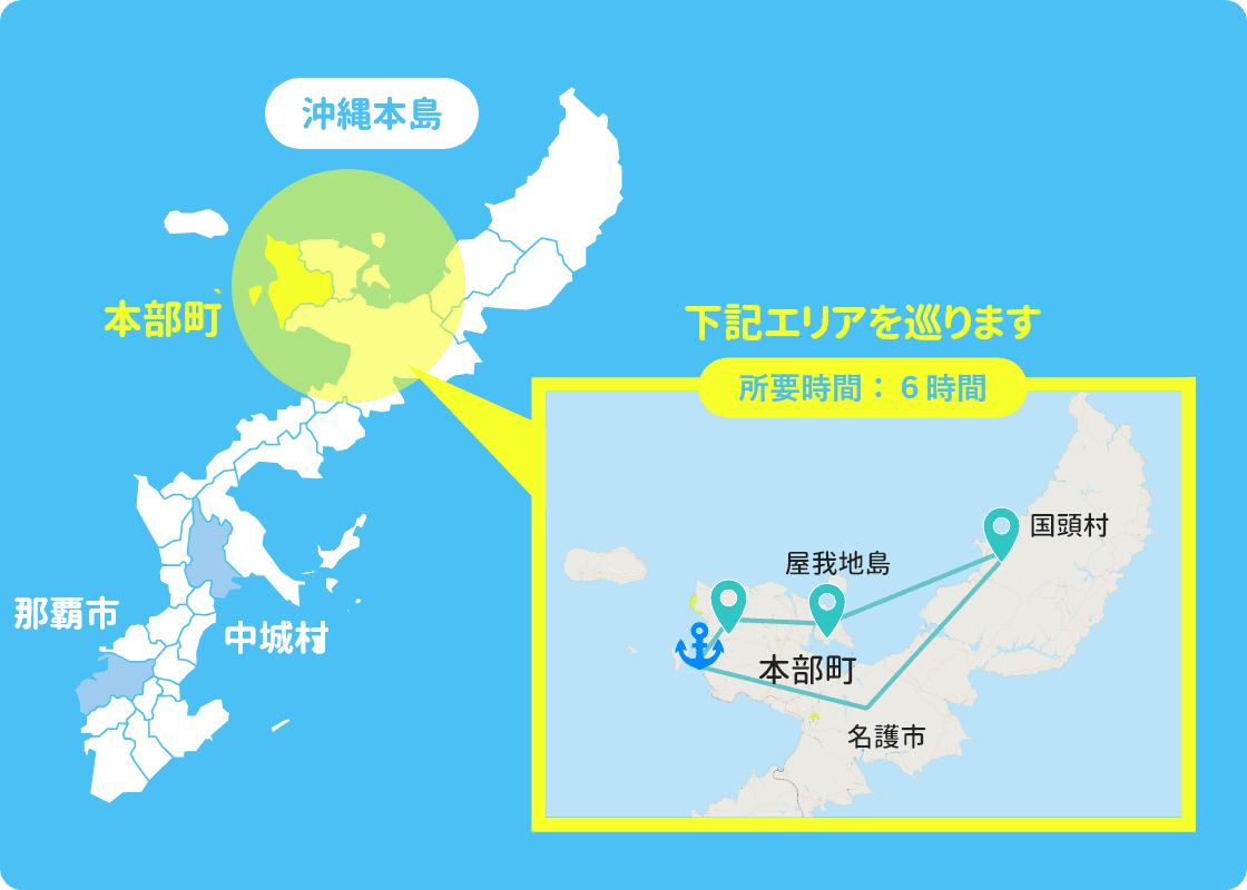 画像のエリアを巡ります 所要時間:約6時間