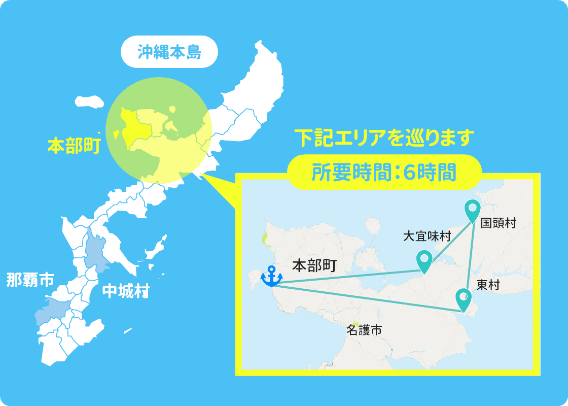 画像のエリアを巡ります 所要時間:約6時間