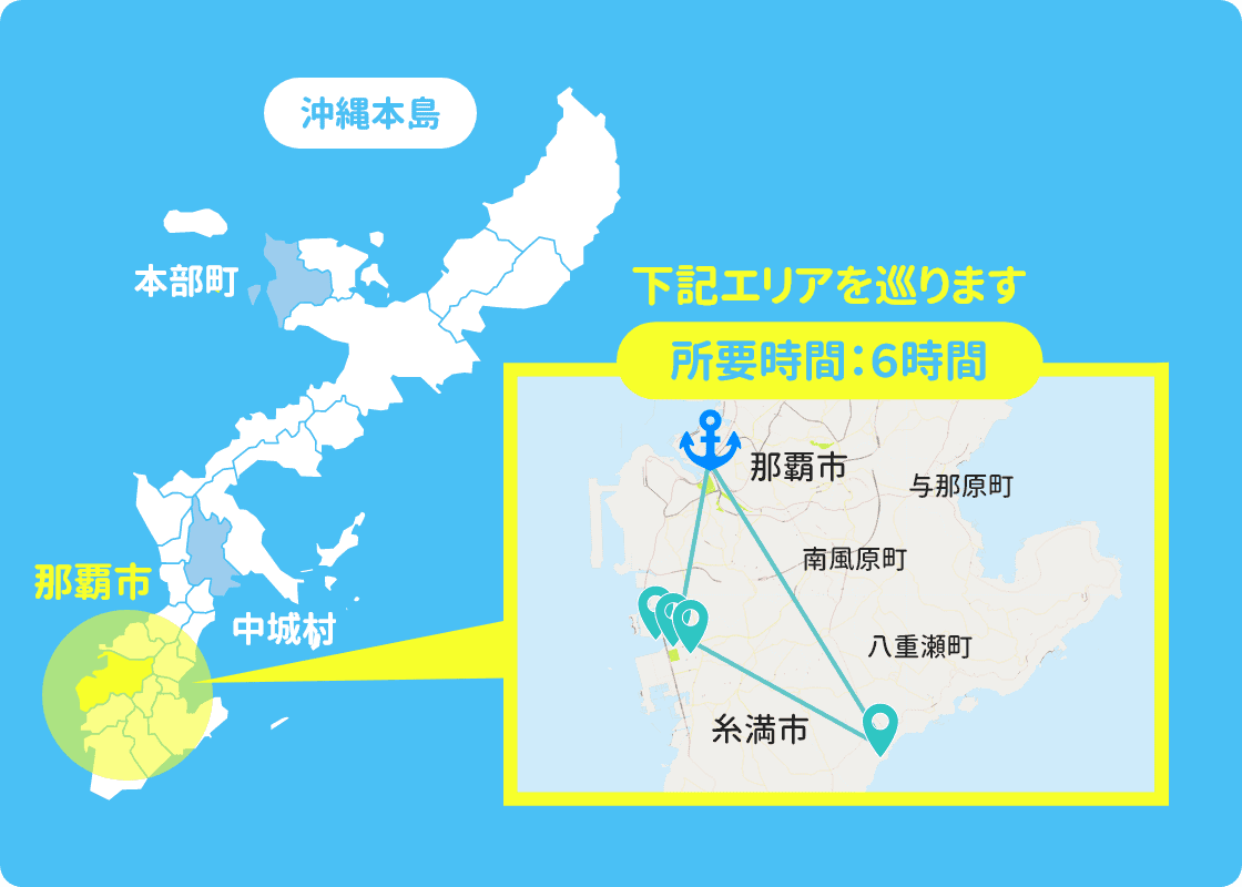 画像のエリアを巡ります 所要時間:約5時間