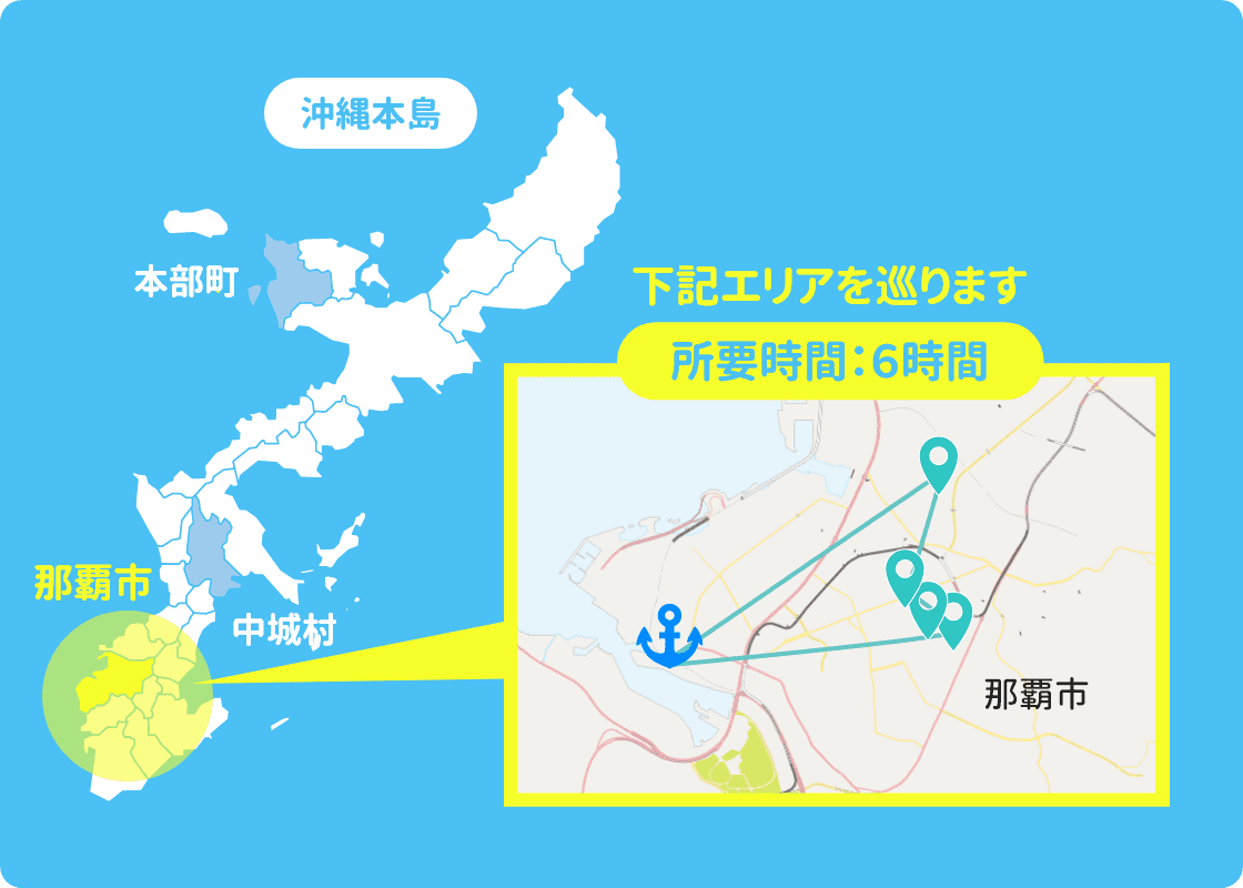 画像のエリアを巡ります 所要時間:約6時間