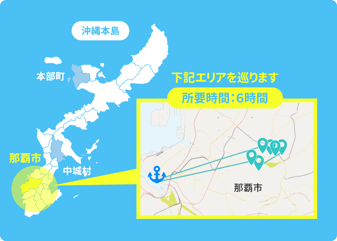画像のエリアを巡ります 所要時間:約6時間