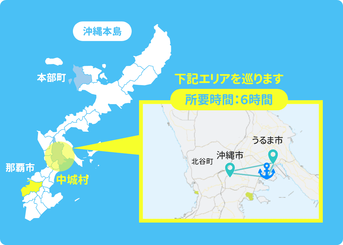 画像のエリアを巡ります 所要時間:約6時間